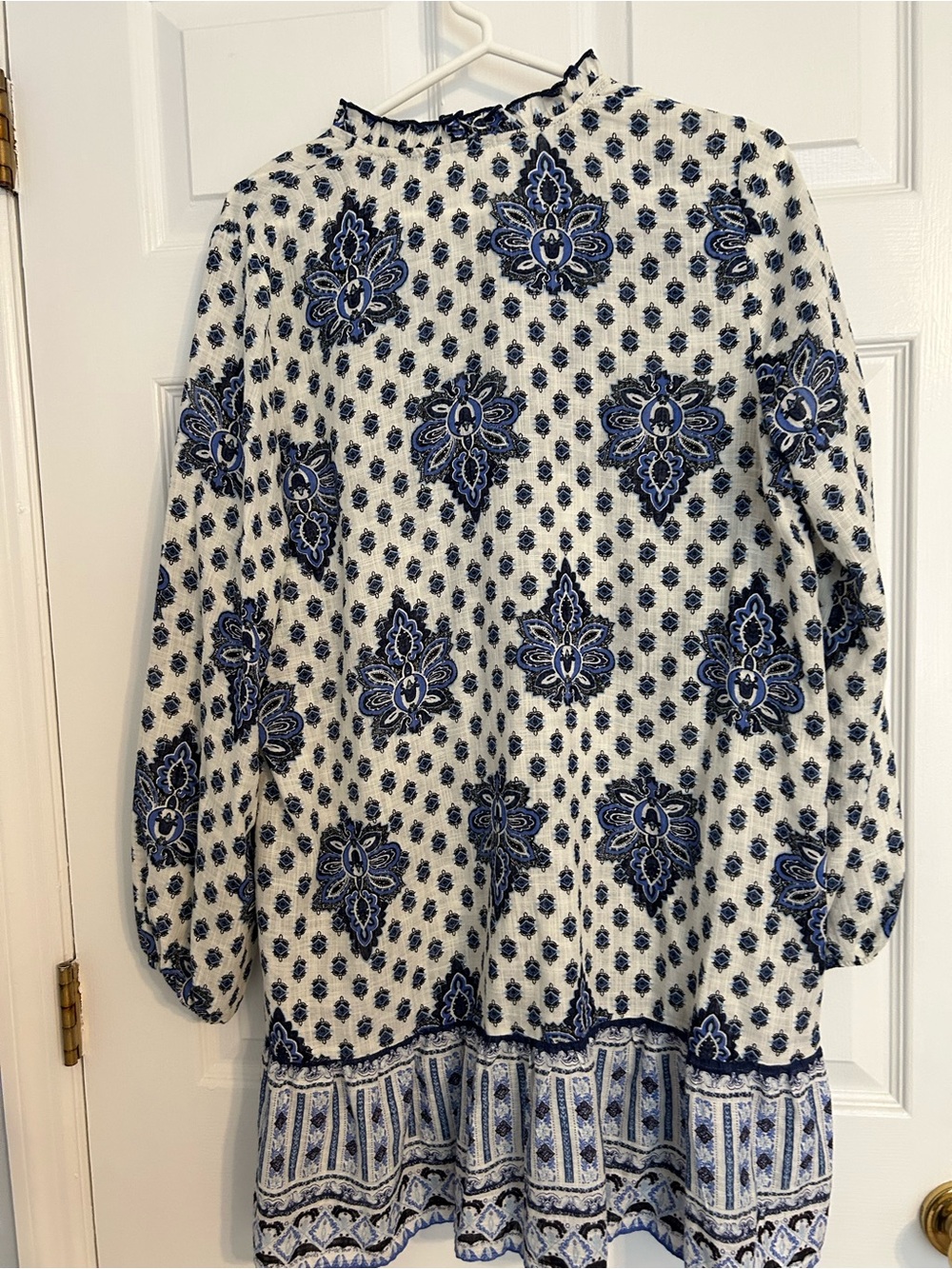Zara Blue & White Floral Peasant Tunic with Tassel Tie Sz M - Picture 5 of 5